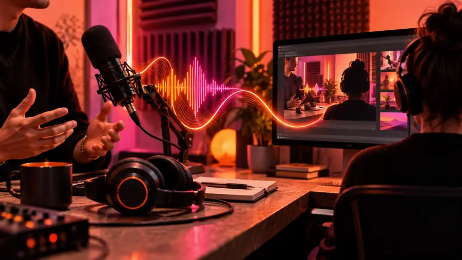 Illustration of an audio editing workspace after review
