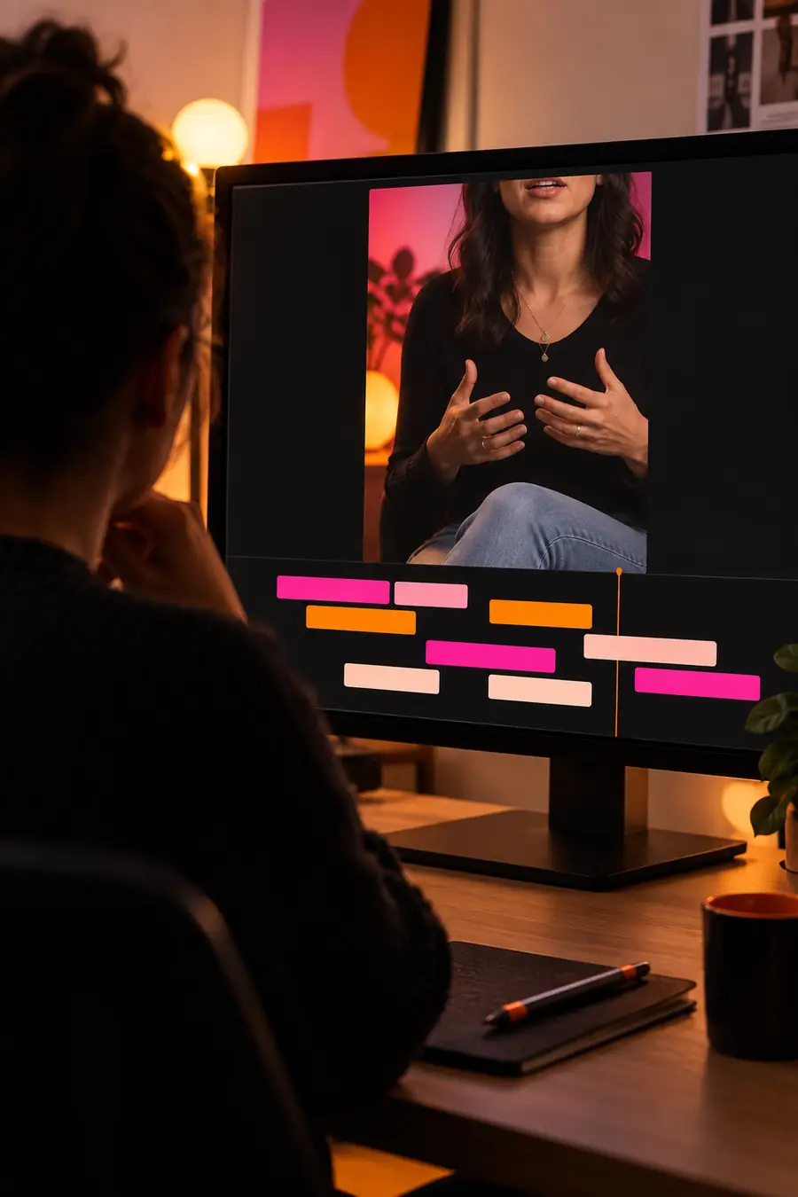 Illustrative video editing view before caption review