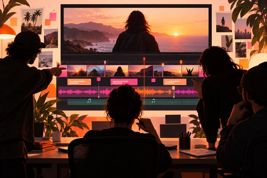 Illustration representing a browser-based video editing workflow