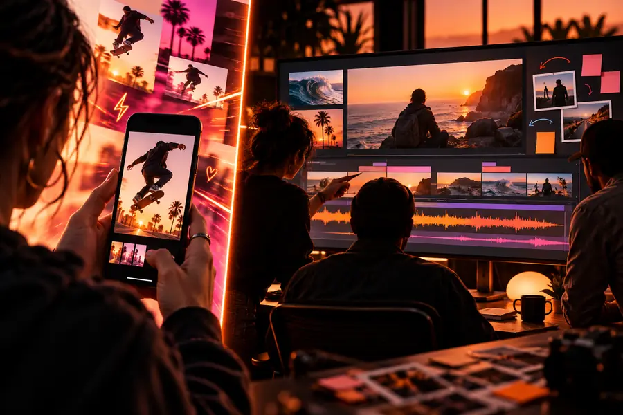 Illustration representing a fast-paced video editing workflow
